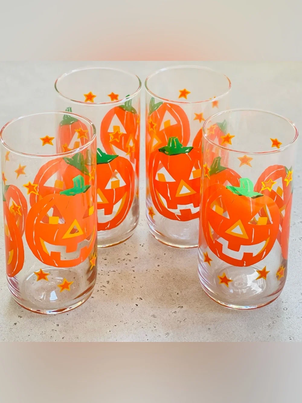 Set of 4 Vintage Libbey Jack O Lantern Pumpkins Halloween Drinking Glasses